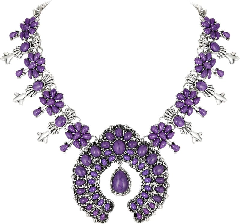 Flyonce Bohemian Turquoise Collar Necklace, Art Deco Flower Costume Statement Necklace for Women - Image 1